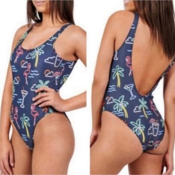 chubbies electric open back one piece swimsuit neon lights size medium - Picture 1 of 6